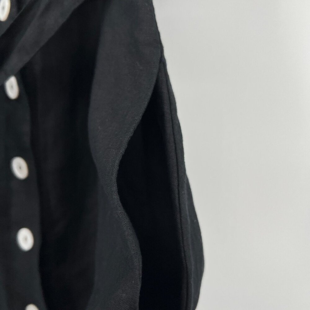 Quince Women's Black Linen Button Front Dress sz S Midi A-Line Belt Short Sleeve - Picture 4 of 7